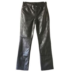 GENUINE LEATHER PANTS WOMENS 10 Black Straight Leg Vintage Medium Motorcycle